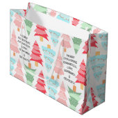 Cute Pastel Pink Colorful Christmas Tree Name Große Geschenktüte (Vorderseite Schrägansicht)