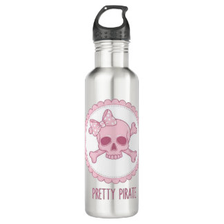 Cute Pastel Pink Skull with Bow and Crossbones Des Edelstahlflasche