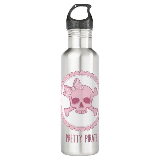 Cute Pastel Pink Skull with Bow and Crossbones Des Edelstahlflasche (Vorderseite)