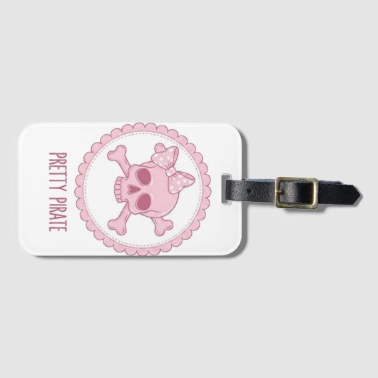 Cute Pastel Pink Skull with Bow and Crossbones Des Gepäckanhänger (Vorderseite (Horizontal))