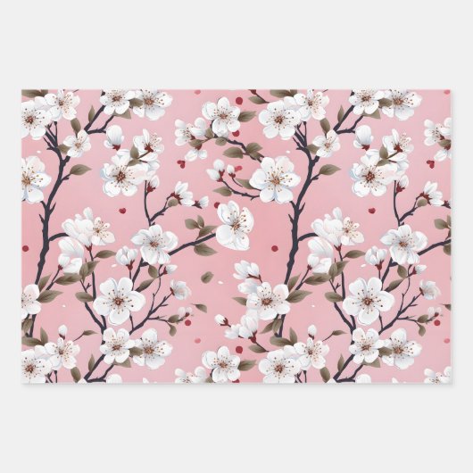 Cute Pastel Pink White Sakura Tree Branch Asian Geschenkpapier Set (Vorderseite 2)
