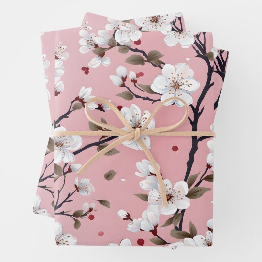 Cute Pastel Pink White Sakura Tree Branch Asian Geschenkpapier Set (Beispiel)