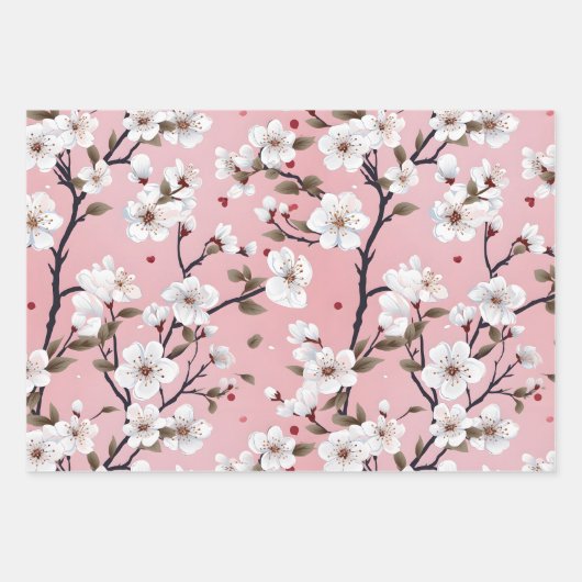 Cute Pastel Pink White Sakura Tree Branch Asian Geschenkpapier Set (Vorderseite)