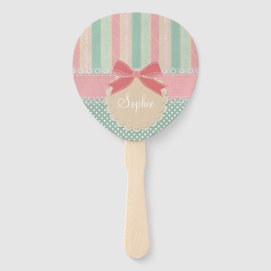 Cute Pastel Polka Dot & Stripes Design Fächer (Vorderseite)