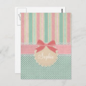 Cute Pastel Polka Dot & Stripes Design Postkarte (Vorne/Hinten)