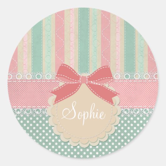 Cute Pastel Polka Dot & Stripes Design Runder Aufkleber (Vorderseite)