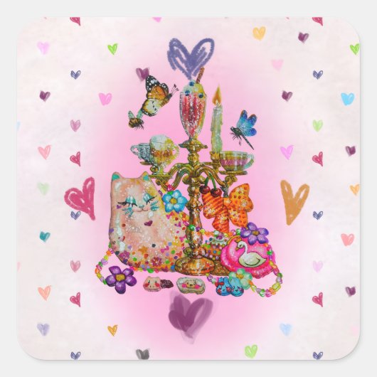 Cute Pastel Quadratischer Aufkleber (Vorderseite)