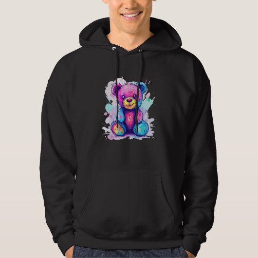 Cute Pastel Rainbow Teddy Bear Paint Splash Hoodie (Vorderseite)
