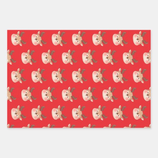 Cute Pastel Reindeer Head Geschenkpapier Set (Vorderseite)