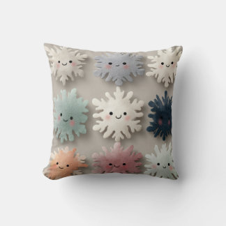 Cute Pastel Smiling Snowflake Throw Pillow Kissen