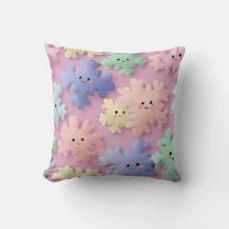 Cute Pastel Snowflake Smiles Throw Pillow Kissen