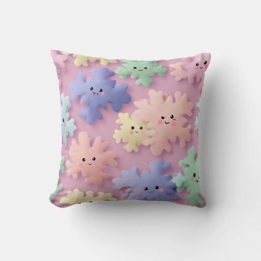 Cute Pastel Snowflake Smiles Throw Pillow Kissen (Vorderseite)