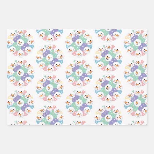 Cute Pastel Snowman Heads Seamless Geschenkpapier Set (Vorderseite)