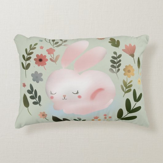 Cute Pastel Spring Bunny Floral Wreath Nursery Art Dekokissen (Vorderseite)