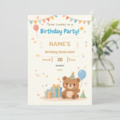 Cute Pastel Teddy Bear Kids Birthday Invitation Einladung (Stehend Vorderseite)