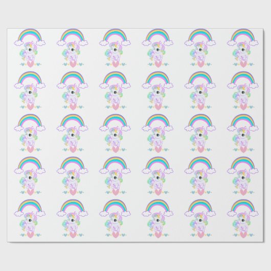 Cute pastel unicorn and rainbow design wrapping pa geschenkpapier (Flach)