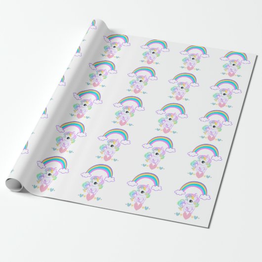 Cute pastel unicorn and rainbow design wrapping pa geschenkpapier (Ungerollt)