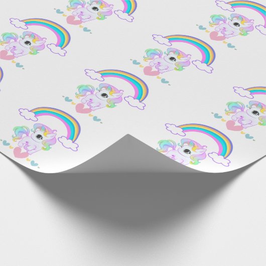 Cute pastel unicorn and rainbow design wrapping pa geschenkpapier (Ecke)