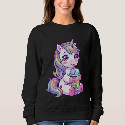 Cute Pastel Unicorn Drinking Boba Art Kawaii Pony Sweatshirt (Vorderseite)