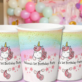 Cute Pastel Unicorn & Rainbow Birthday Party Pappbecher