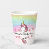 Cute Pastel Unicorn & Rainbow Birthday Party Pappbecher (Vorderseite)