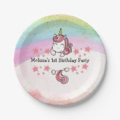 Cute Pastel Unicorn & Rainbow Birthday Party Pappteller (Vorderseite)