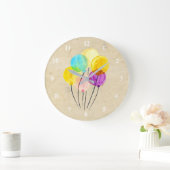 Cute pastel watercolor balloons große wanduhr (Zuhause)