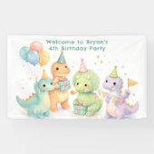 Cute Pastel Watercolor Dinosaurs Birthday Banner (Horizontal)