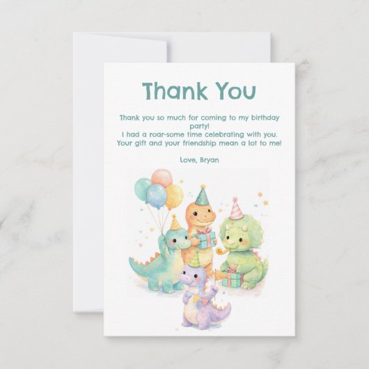 Cute Pastel Watercolor Dinosaurs Birthday Dankeskarte (Vorderseite)