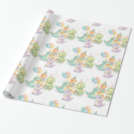 Cute Pastel Watercolor Dinosaurs Birthday Geschenkpapier