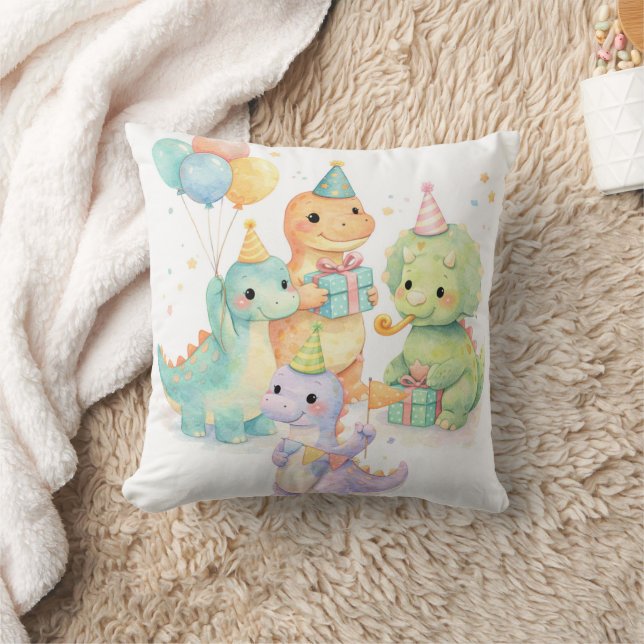 Cute Pastel Watercolor Dinosaurs Birthday Kissen (Decke)