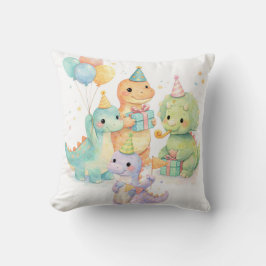 Cute Pastel Watercolor Dinosaurs Birthday Kissen