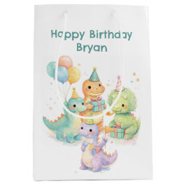 Cute Pastel Watercolor Dinosaurs Birthday Mittlere Geschenktüte