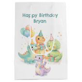 Cute Pastel Watercolor Dinosaurs Birthday Mittlere Geschenktüte (Rückseite)
