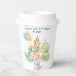 Cute Pastel Watercolor Dinosaurs Birthday Pappbecher