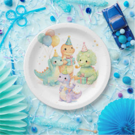 Cute Pastel Watercolor Dinosaurs Birthday Pappteller