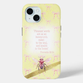 Cute Pastel Yellow Pink Bow Grid Bible Pink Bee Case-Mate iPhone Hülle