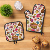 Cute Pastry Confections Sweets Ofenhandschuh & Topflappen-Set (Oben Unten)