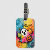 Cute Patchwork Ghost Colorful Splatter Art Gepäckanhänger (Vorderseite Vertikal)