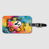 Cute Patchwork Ghost Colorful Splatter Art Gepäckanhänger (Vorderseite (Horizontal))