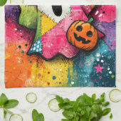 Cute Patchwork Ghost Colorful Splatter Art Geschirrtuch (Gefaltet)
