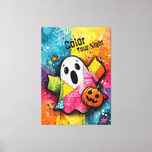 Cute Patchwork Ghost Colorful Splatter Art Leinwanddruck (Vorderseite)