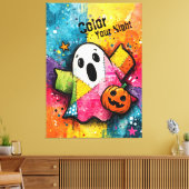 Cute Patchwork Ghost Colorful Splatter Art Leinwanddruck (Insitu (Wohnzimmer))
