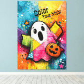 Cute Patchwork Ghost Colorful Splatter Art Leinwanddruck (Insitu (Holzboden))