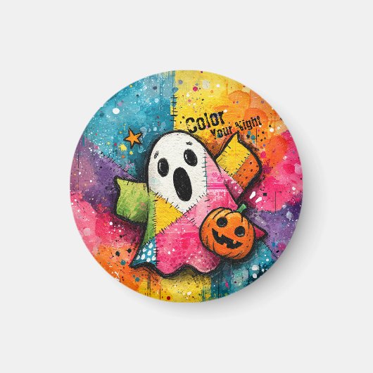 Cute Patchwork Ghost Colorful Splatter Art Magnet (Vorne)