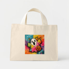 Cute Patchwork Ghost Colorful Splatter Art Mini Stoffbeutel