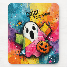 Cute Patchwork Ghost Colorful Splatter Art Mousepad