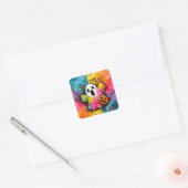 Cute Patchwork Ghost Colorful Splatter Art Quadratischer Aufkleber (Umschlag)