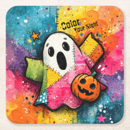 Cute Patchwork Ghost Colorful Splatter Art Rechteckiger Pappuntersetzer