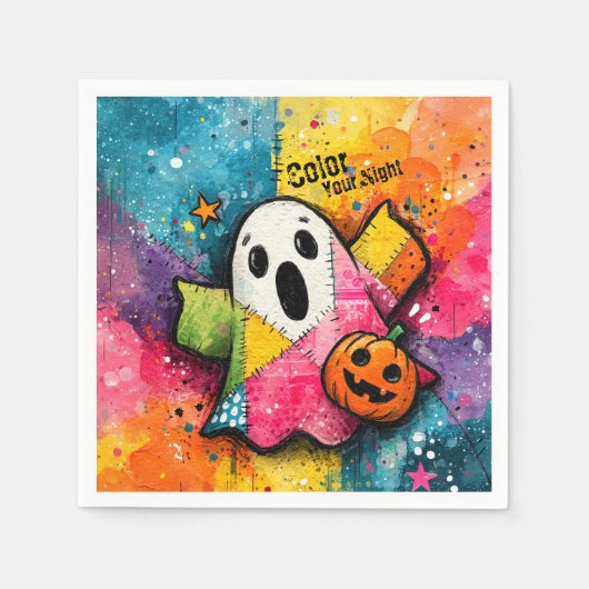 Cute Patchwork Ghost Colorful Splatter Art Serviette (Vorderseite)